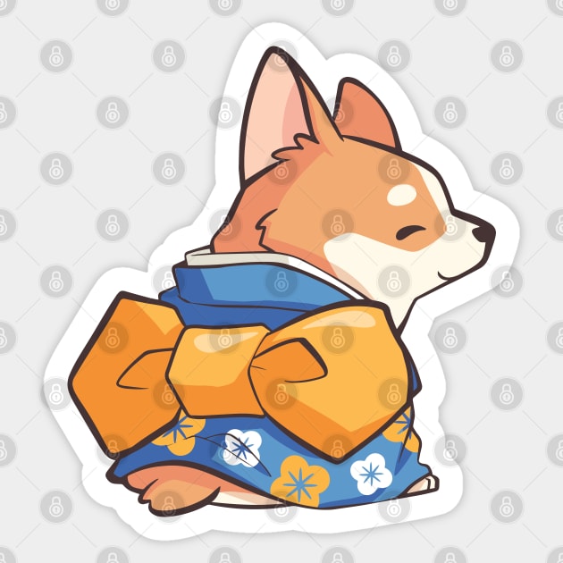 Kimono Corgi Sticker by Bobblejot